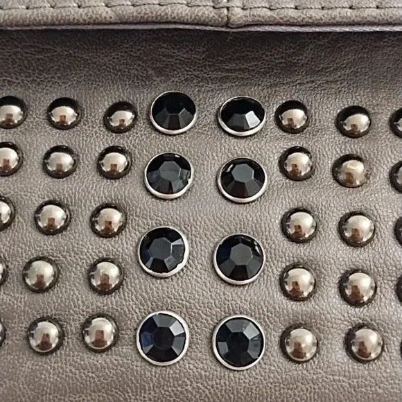 Gray Clutch Crossbody bag Gunmetal Studs Black Faceted Stones Removable Chain - Picture 9 of 11